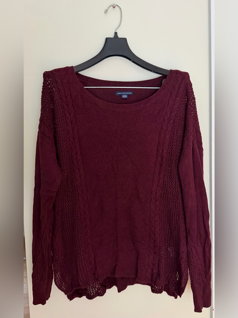 American Eagle Outfitters Cable Knit Crewneck Sweater - Burgundy